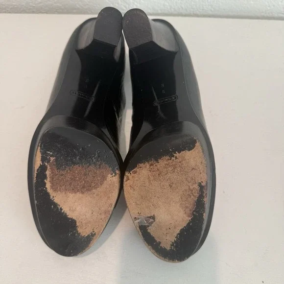 Vintage Coach Womens Pump Size 9 Black Patent Block Heel Platform Shoe Mob Wife - Picture 13 of 13